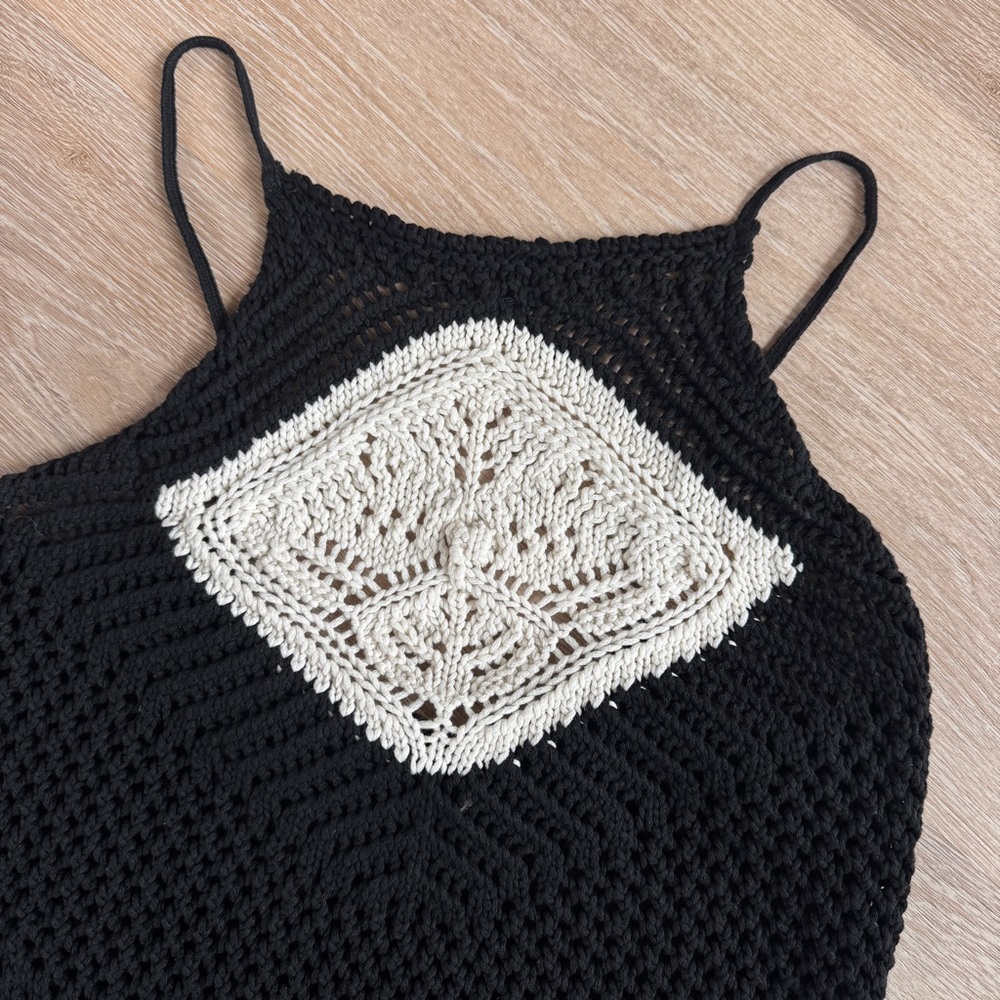 Zara crochet knit midi dress M black cream - Picture 3 of 5